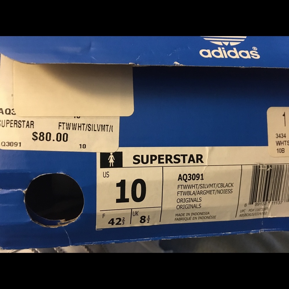 Adidas Superstar in White/Silver Leather - Sz 10M (Worn 1 time) EUC !! - Picture 13 of 13